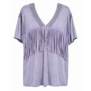 NWT Blue Velvet Lavender Lace Fringe Tunic Top Size Medium Western Boho Coquette